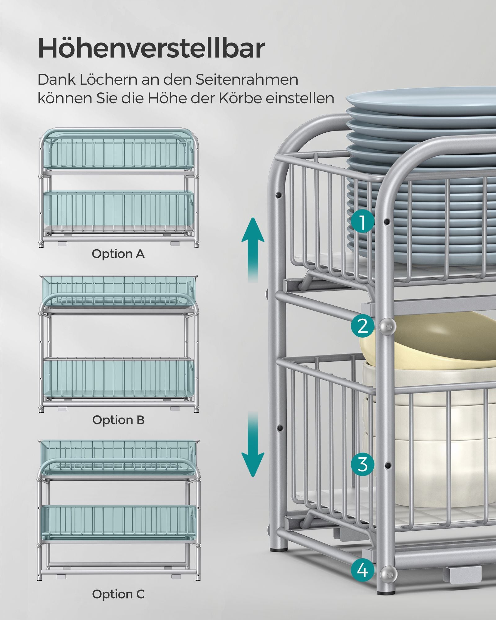 Keukenkastorganizer – set van 2 – metallic zilver