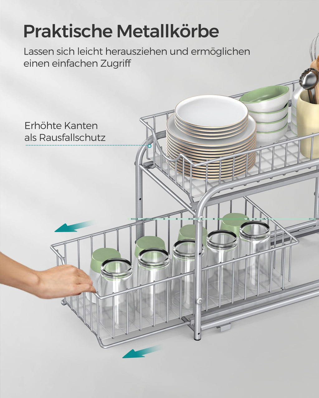 Keukenkastorganizer – set van 2 – metallic zilver