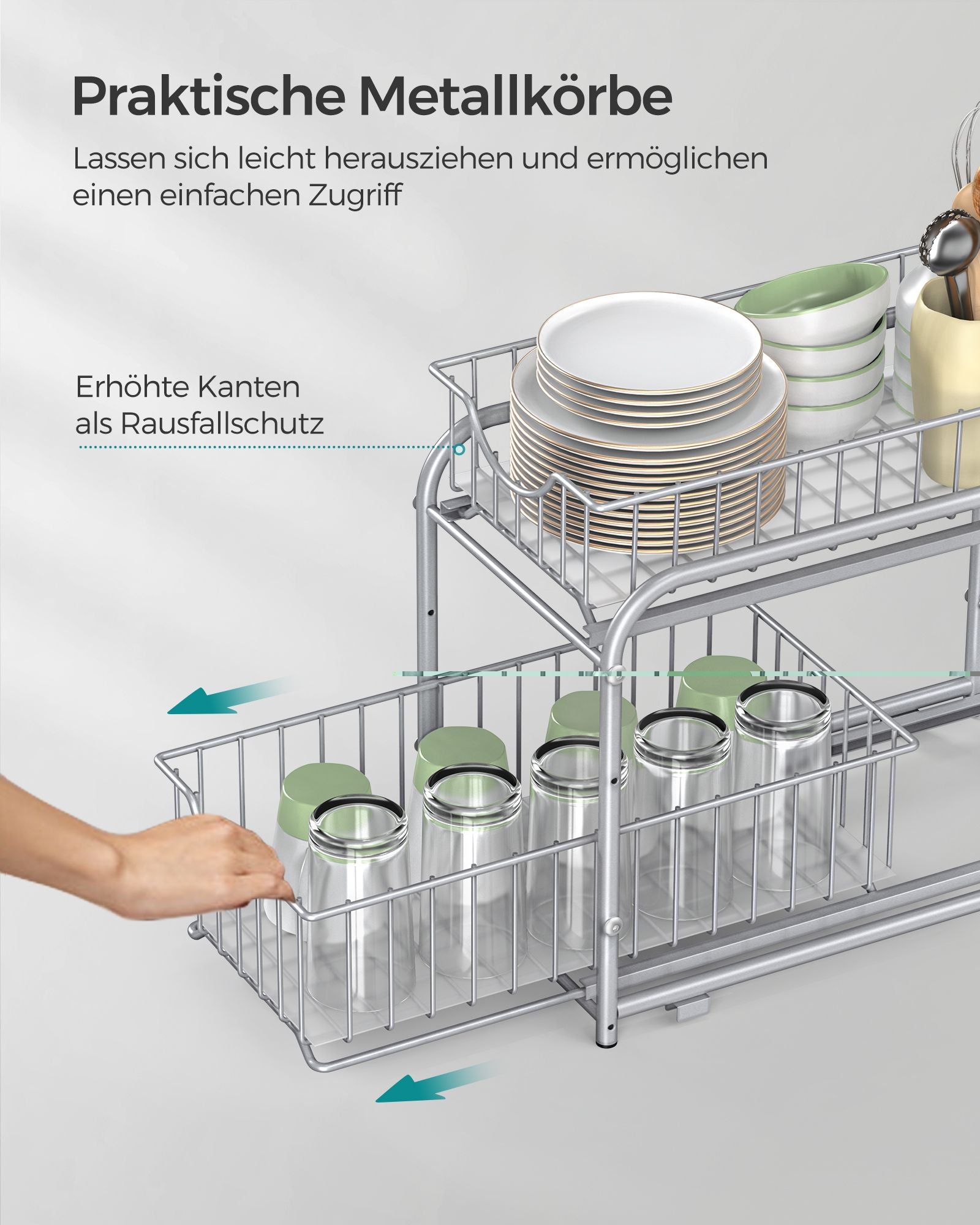 Keukenkast organizer – Set van 2 – Metallic zilver