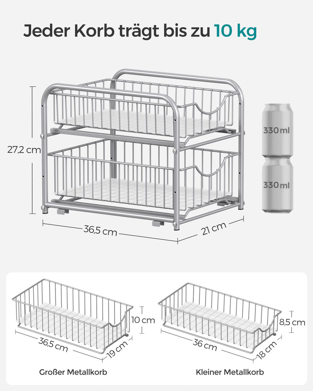 Keukenkastorganizer – set van 2 – metallic zilver
