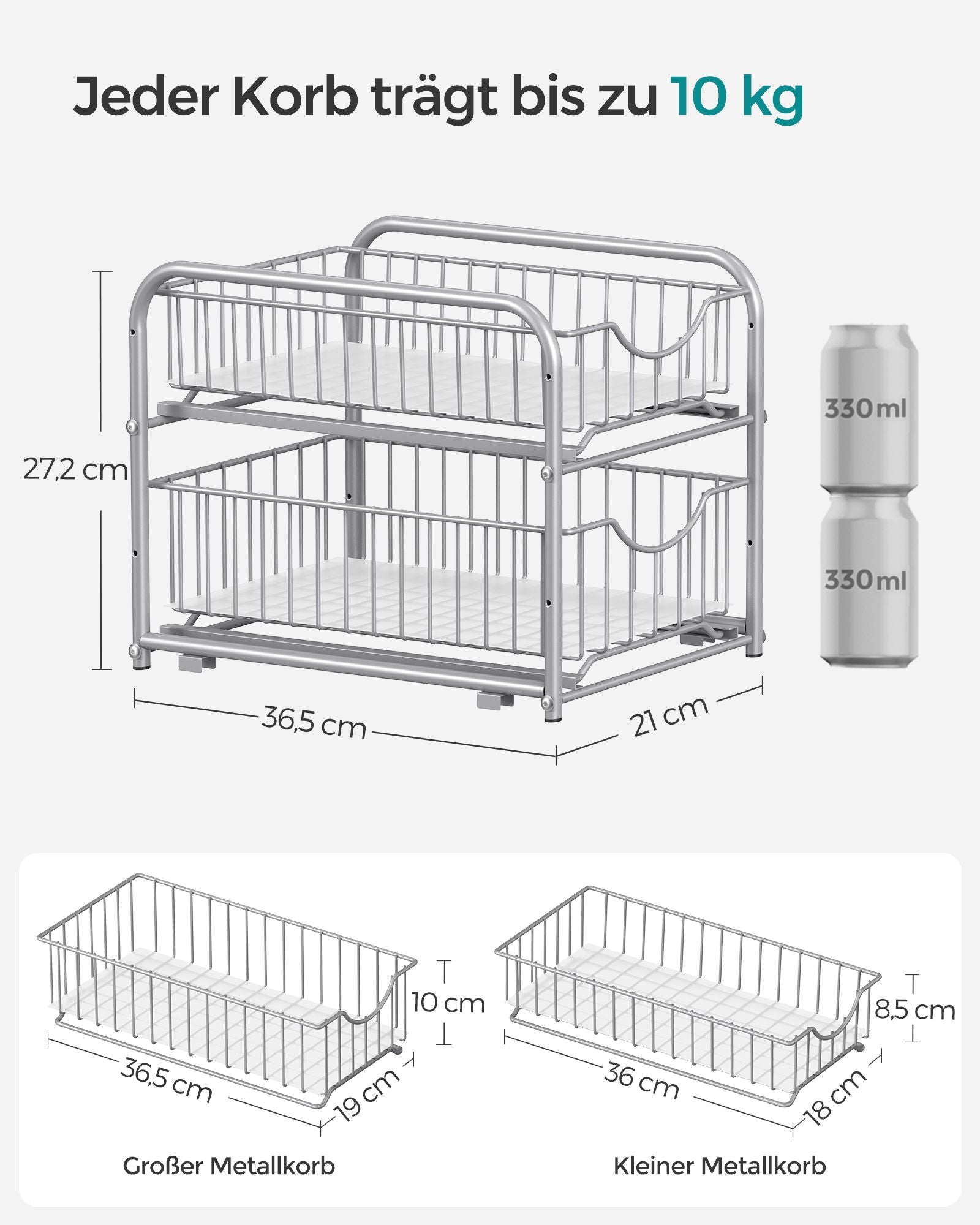 Keukenkastorganizer – set van 2 – metallic zilver