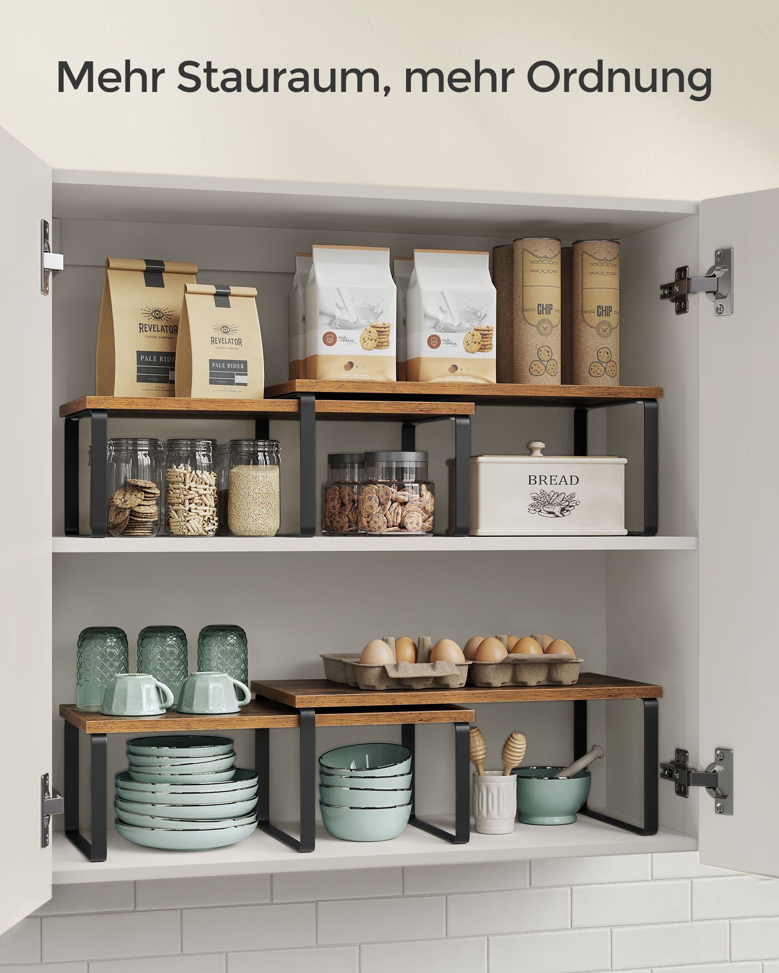 Kruidenrek – set van 4 – metalen frame – inktzwart en vintage bruin