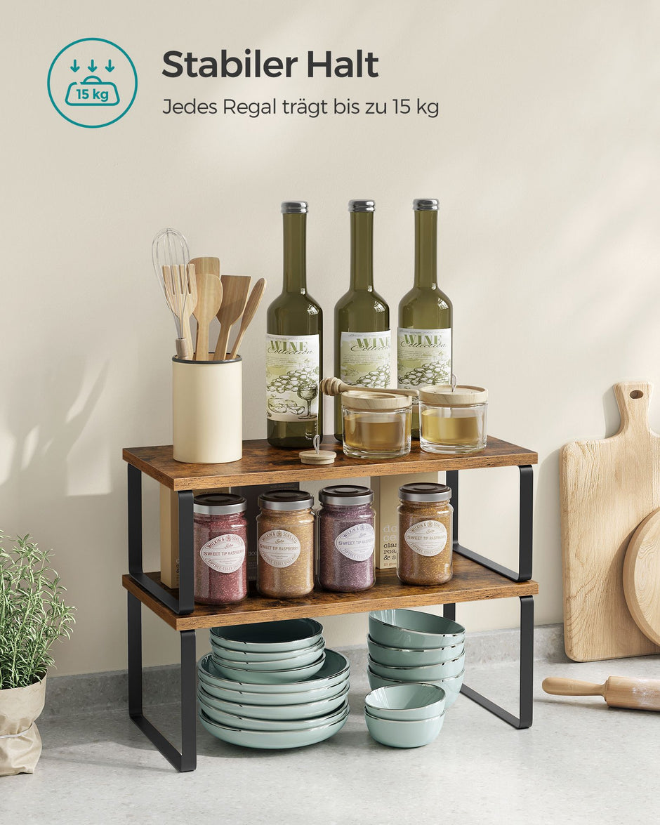 Kruidenrek – set van 4 – metalen frame – inktzwart en vintage bruin