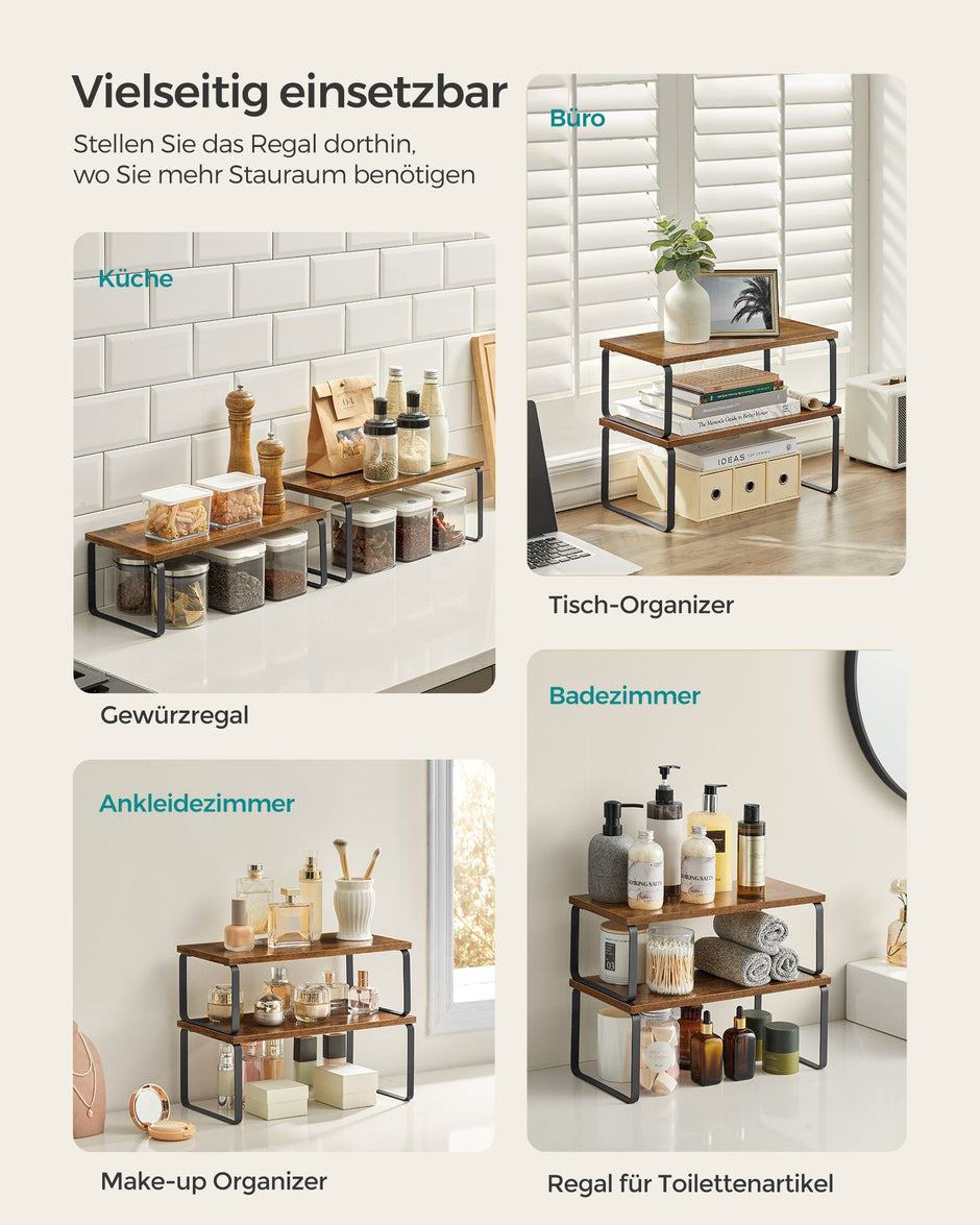 Kruidenrek – set van 4 – metalen frame – inktzwart en vintage bruin