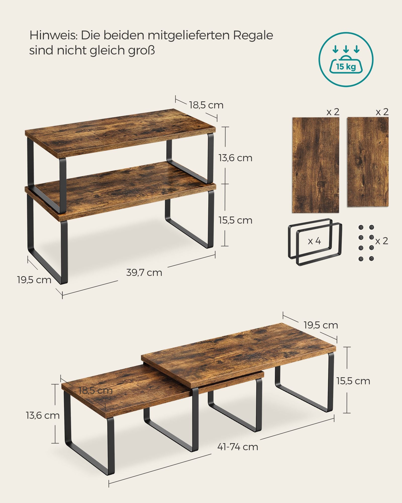 Kruidenrek – set van 4 – metalen frame – inktzwart en vintage bruin