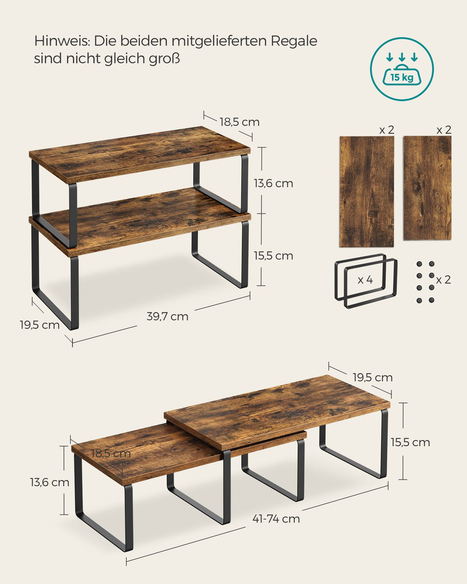 Kruidenrek – set van 4 – metalen frame – inktzwart en vintage bruin