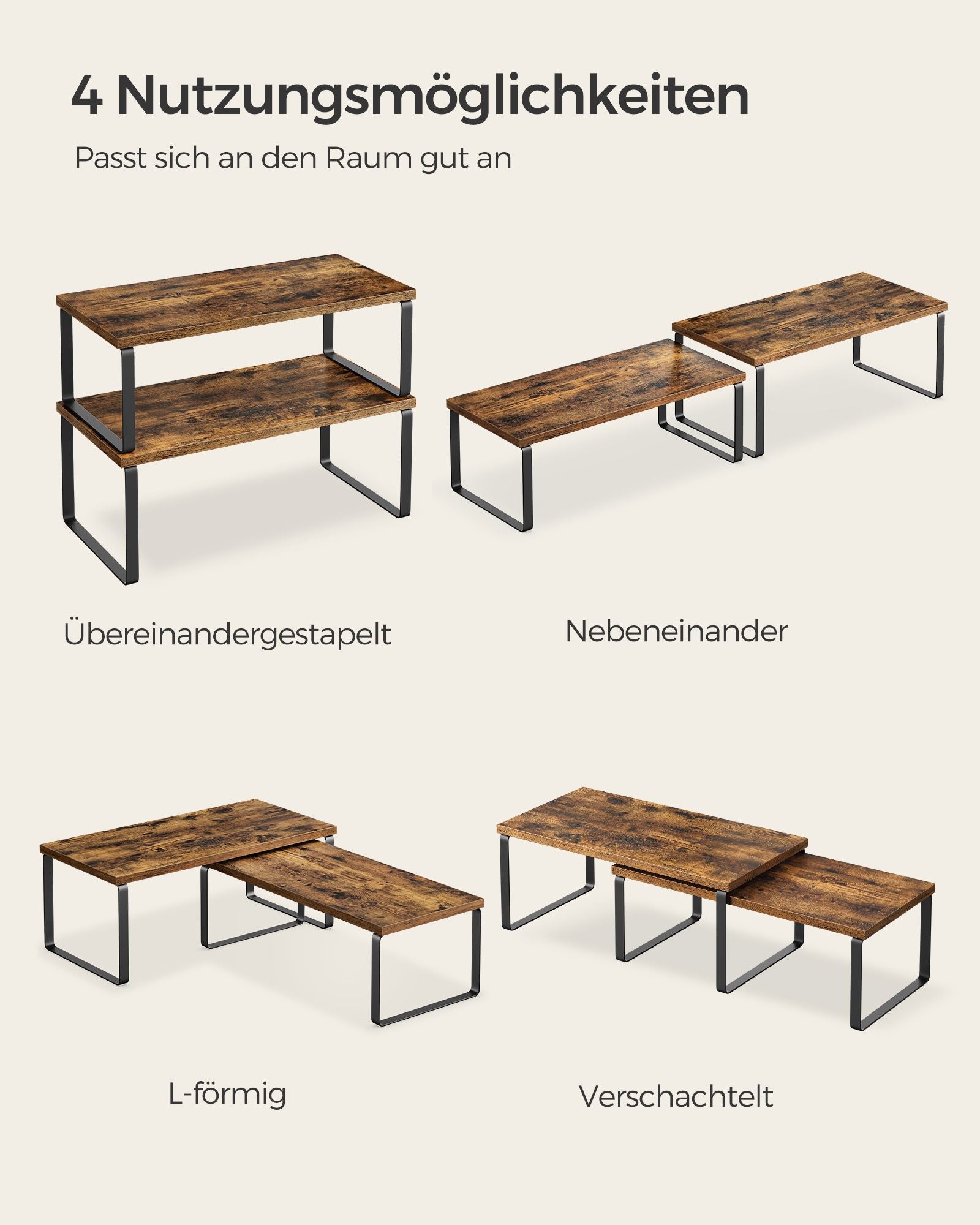 Kruidenrek – set van 4 – metalen frame – inktzwart en vintage bruin