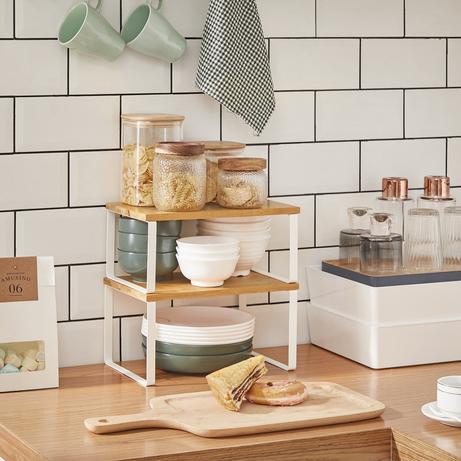 Kruidenrekken – Set van 2 – Metalen frame – Wit/Naturel