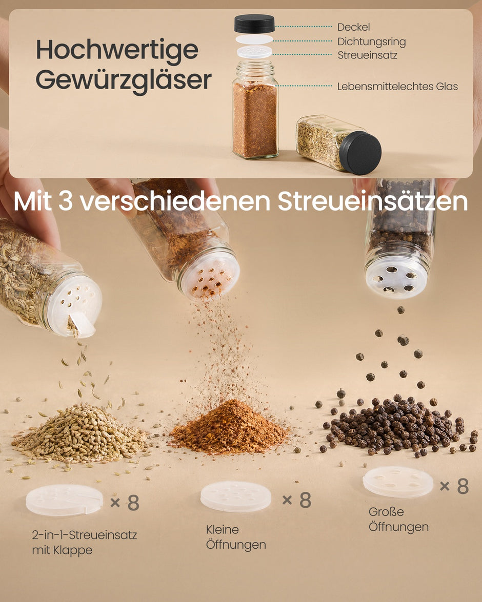 Kruidenrek - 3 Planken - 24 Potjes - Met Etiketten - Inktzwart-Naturel Beige
