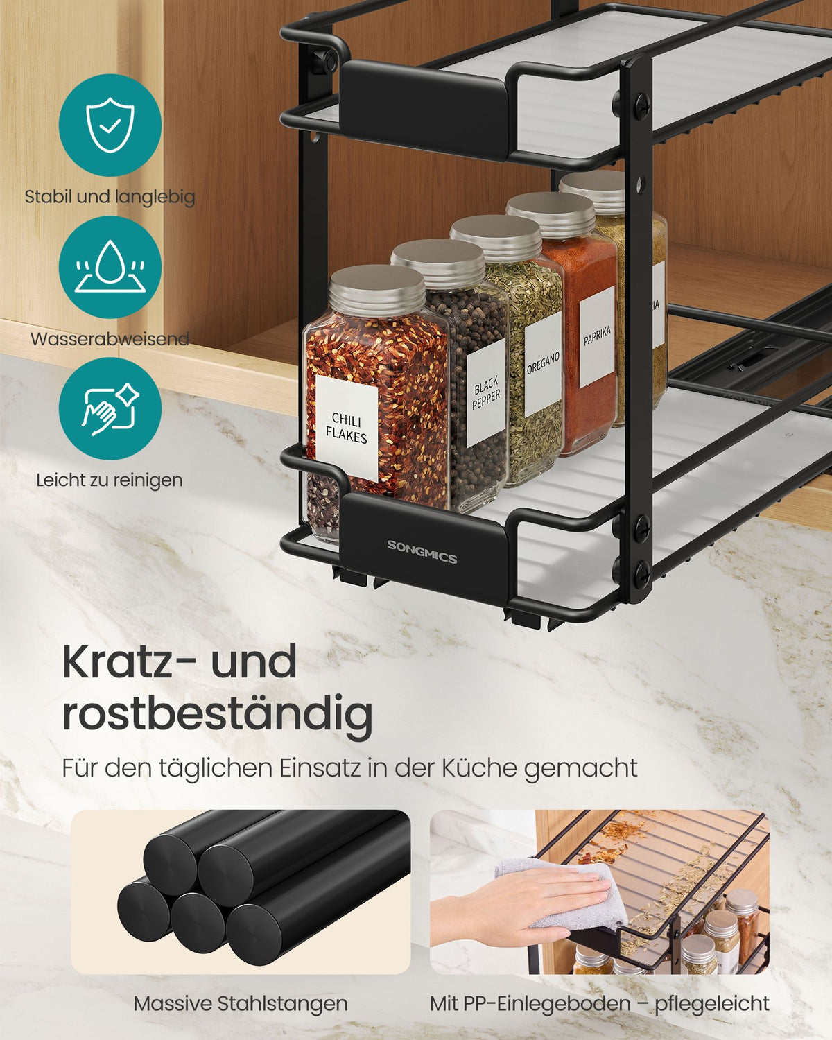 Kruidenrek - Uittrekbaar met 2 Niveaus - Staal Verstelbaar - Zwart - 27 x 15,2 x 23,8 cm