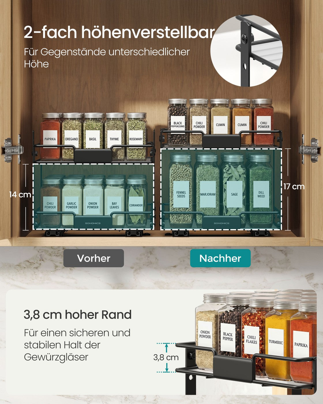 Uitschuifbaar Kruidenrek - 2 Planken - Voor Keukenkast - Staal - Zwart