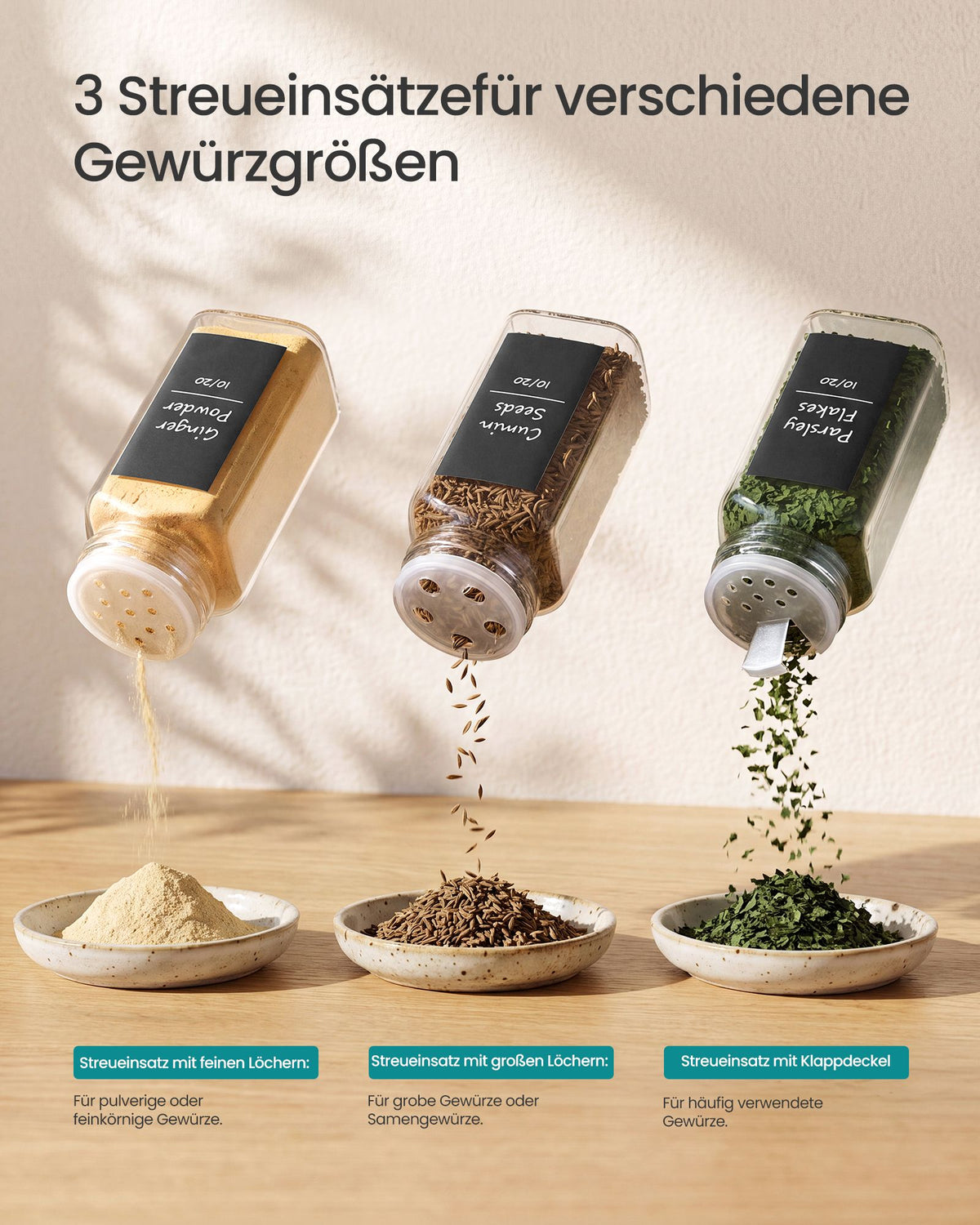 Kruidenpotjes Glas – Set van 12 – 120 ml – Met Strooideksel en Etiketten – Zwart