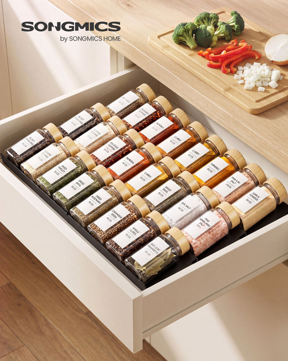 Kruidenpotjes Glas – Set van 12 – 120 ml – Met Strooideksel en Etiketten – Bamboe