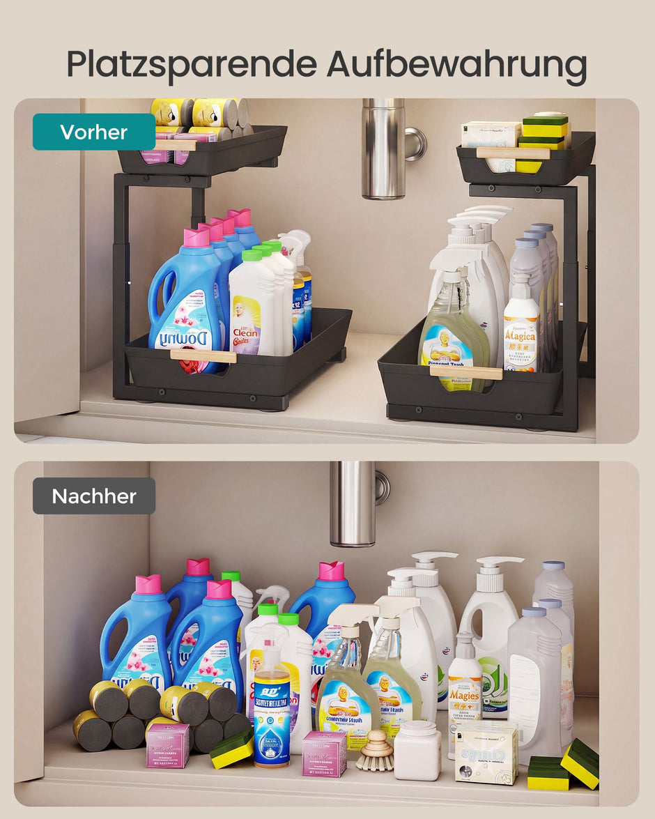Gootsteenorganizer - L-vormig voor Onderkast - Uittrekbaar - Inktzwart - 40 x 29,5 x 41,5 cm