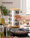 Draaibaar Kruidenrek - 16 Potjes - Met Etiketten - Mat Wit-Naturel Beige