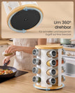 Draaibaar Kruidenrek - 16 Potjes - Met Etiketten - Mat Wit-Naturel Beige