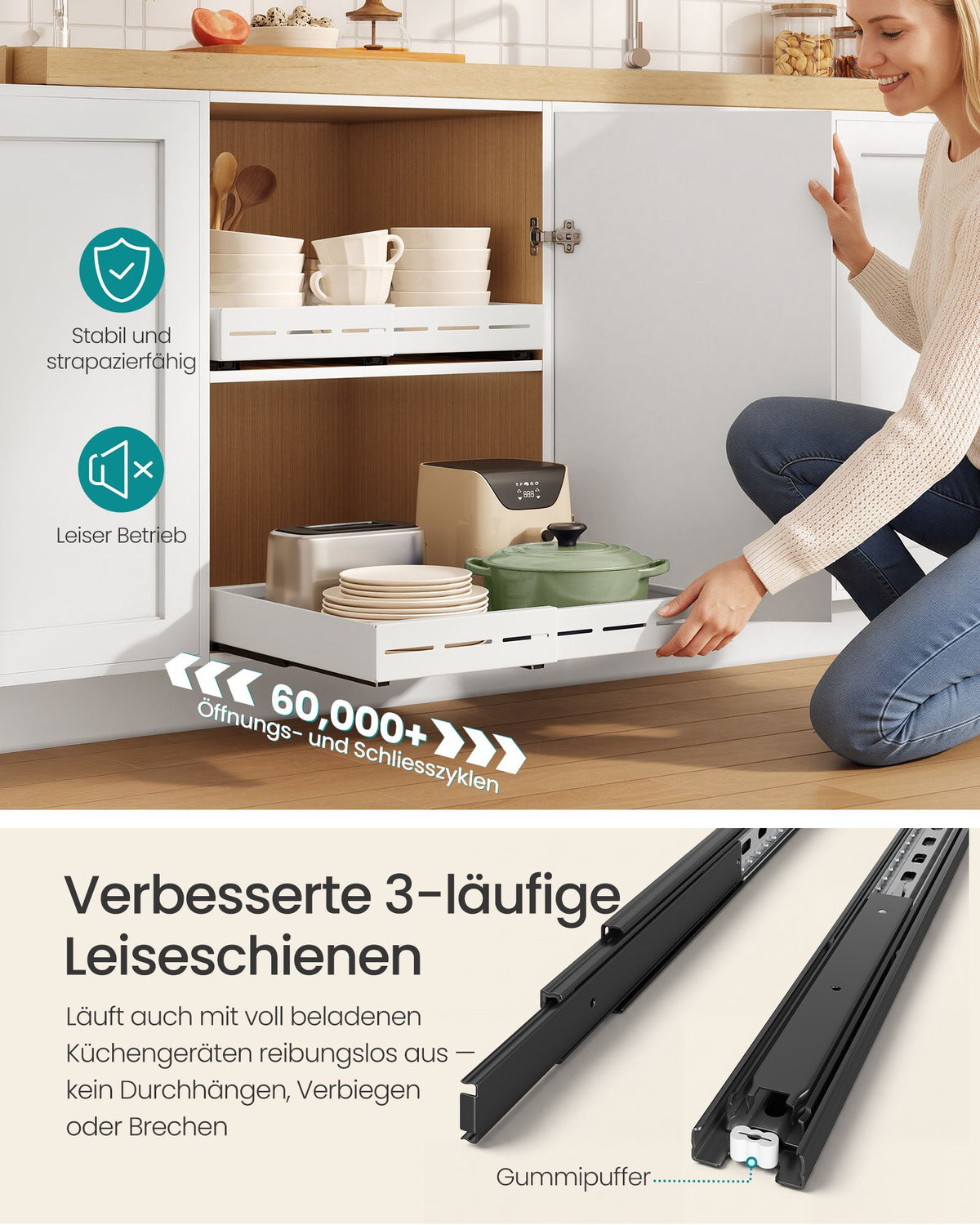 Uittrekbare Kastlade – In Breedte Verstelbaar 30-51,5 cm – Met Scheidingswanden – Matwit