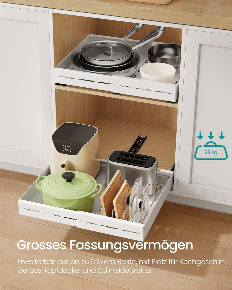 Uittrekbare Kastlade – In Breedte Verstelbaar 30-51,5 cm – Met Scheidingswanden – Matwit