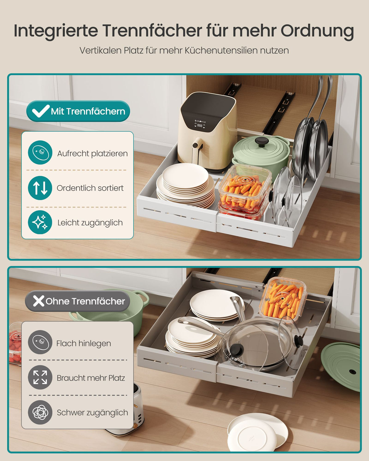 Uittrekbare Kastlades – Set van 2 – In Breedte Verstelbaar 30-51,5 cm – 53,4 cm Diep – Matwit