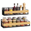 Kruidenrek voor aan de Wand – Set van 2 – Magnetisch – Staal en Bamboe – Inktzwart