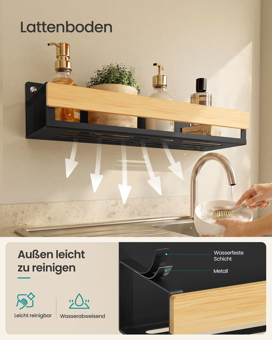 Kruidenrek voor aan de Wand – Set van 2 – Magnetisch – Staal en Bamboe – Inktzwart