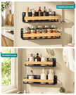 Kruidenrek voor aan de Wand – Set van 2 – Magnetisch – Staal en Bamboe – Inktzwart