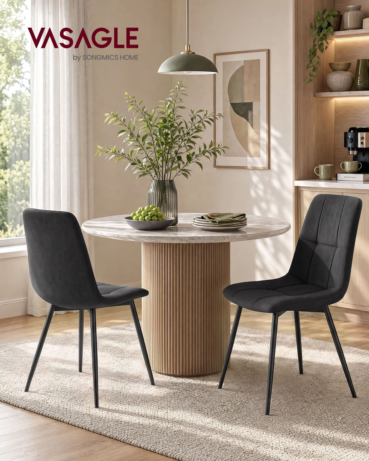 Eetkamerstoelen – Set van 2 – Fluweel – Metalen Poten – Inktzwart