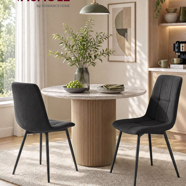 Eetkamerstoelen – Set van 2 – Fluweel – Metalen Poten – Inktzwart