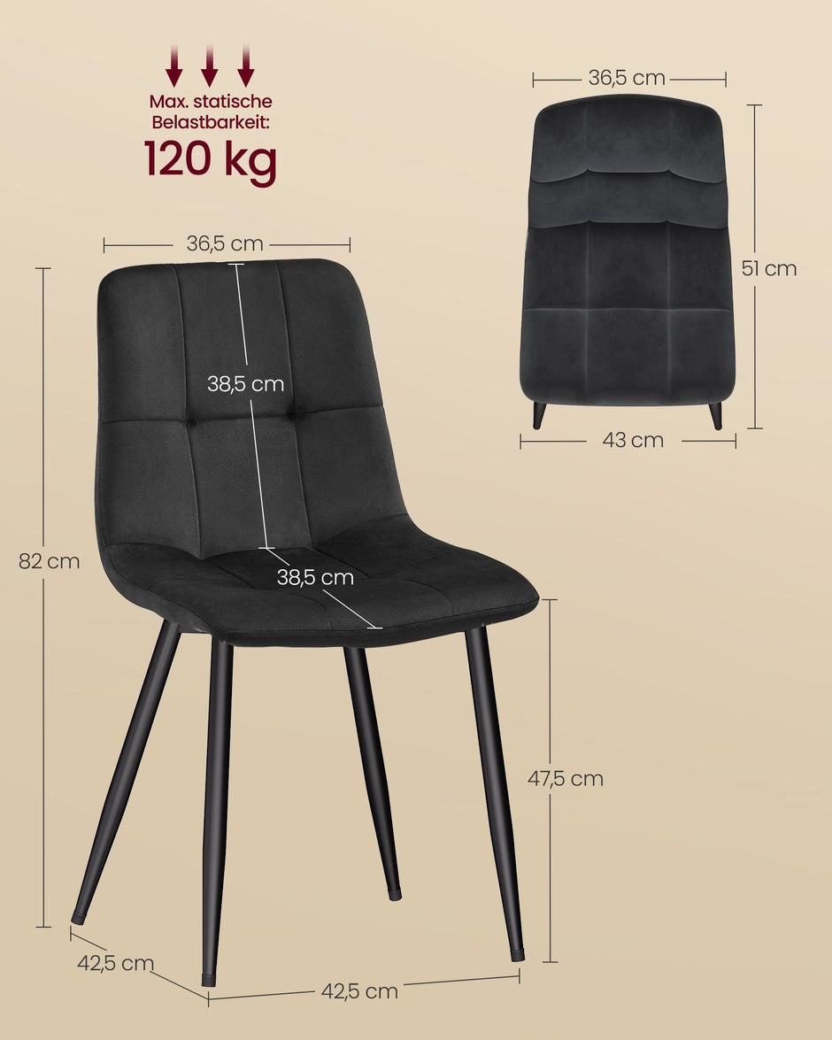Eetkamerstoelen – Set van 2 – Fluweel – Metalen Poten – Inktzwart