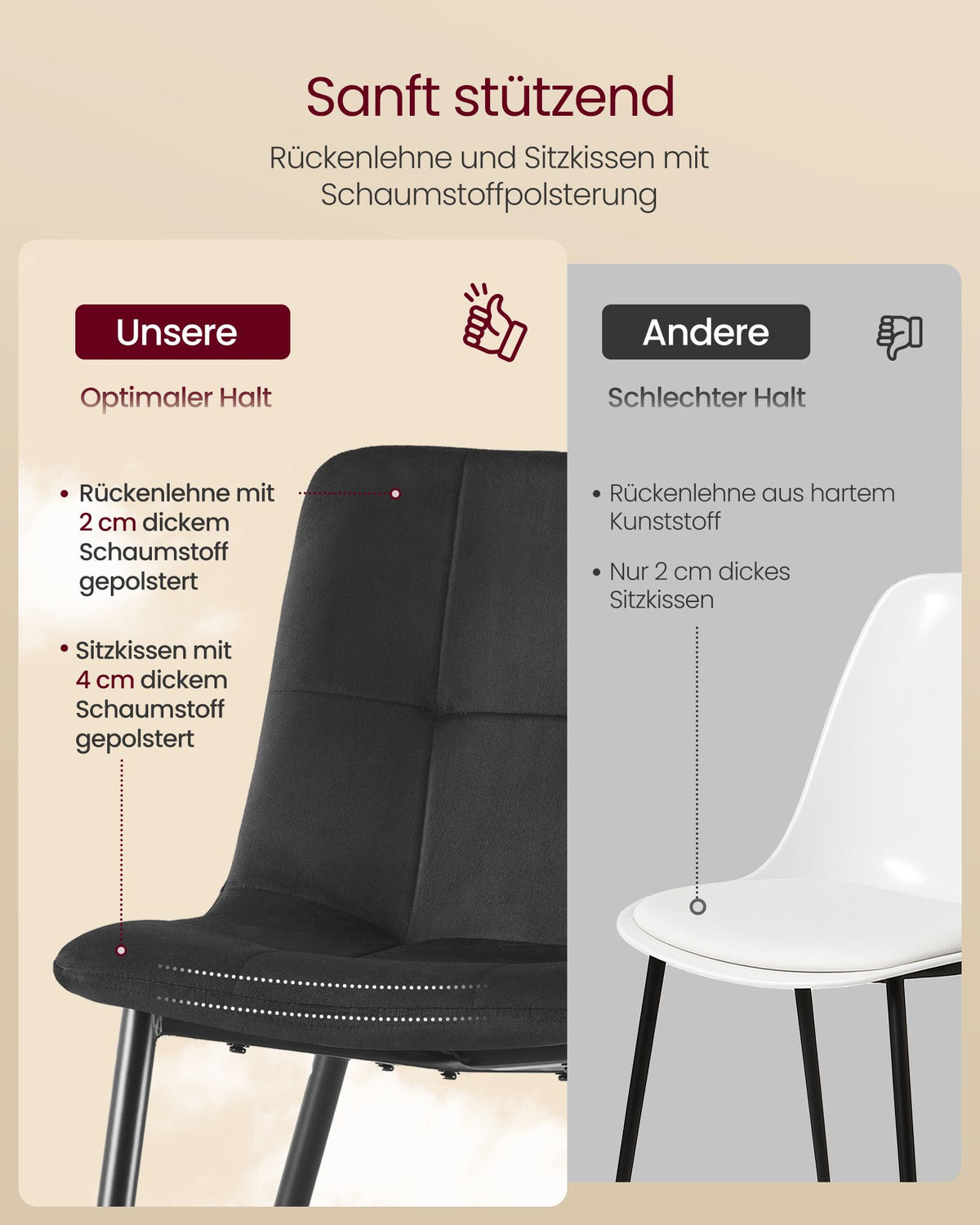 Eetkamerstoelen – Set van 2 – Fluweel – Metalen Poten – Inktzwart