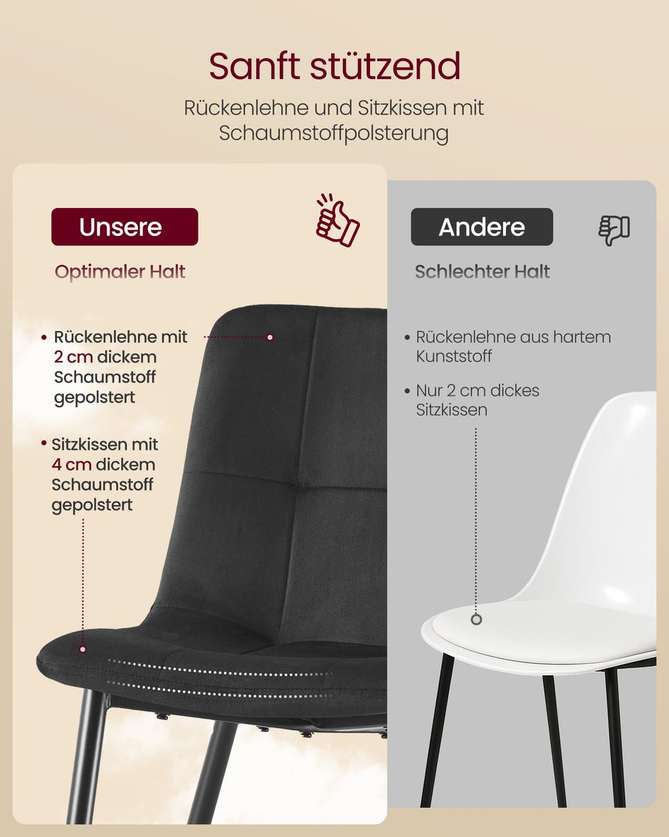 Eetkamerstoelen – Set van 2 – Fluweel – Metalen Poten – Inktzwart