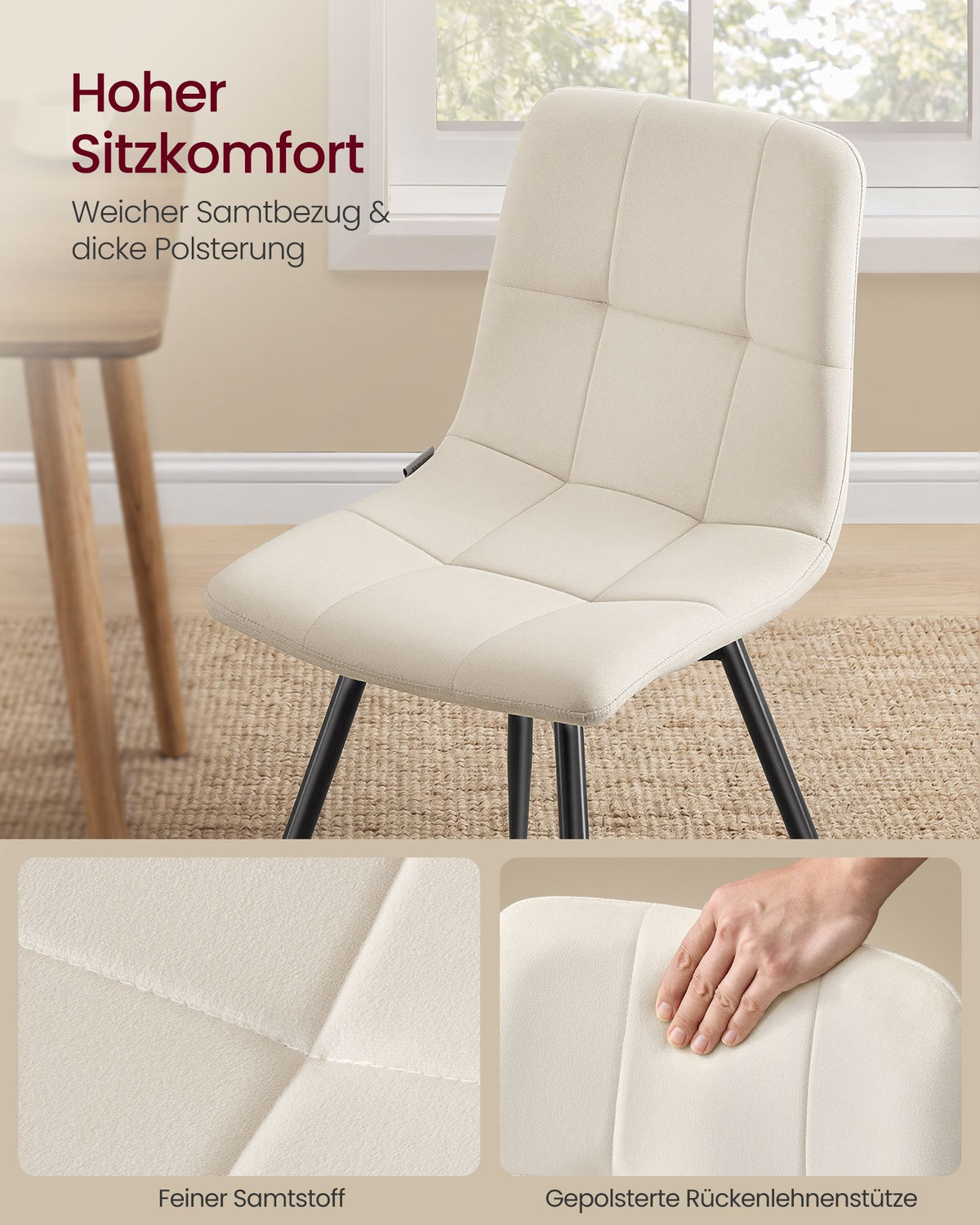 Eetkamerstoelen – Set van 2 – Fluweel – Metalen Poten – Greige
