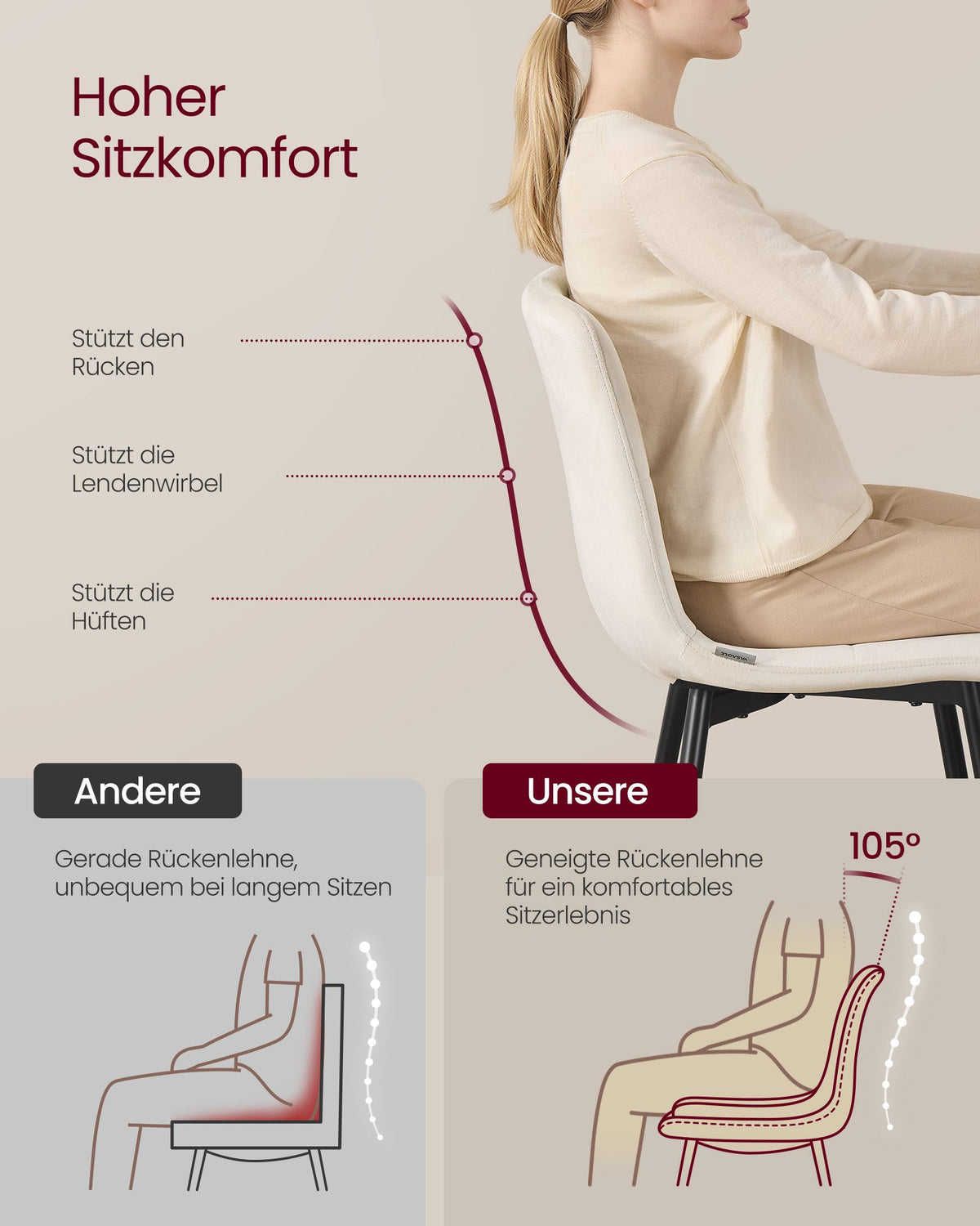 Eetkamerstoelen – Set van 2 – Fluweel – Metalen Poten – Greige