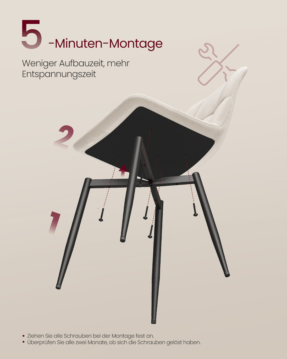 Eetkamerstoelen – Set van 2 – Fluweel – Metalen Poten – Greige