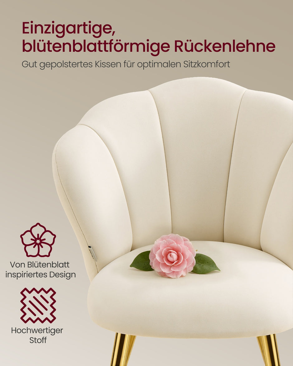 Eetkamerstoel - 62,5 x 60 x 80 cm - Crèmewit - 150 kg maximum capaciteit - Schuim, fluweel, multiplex, staal, non-woven stof