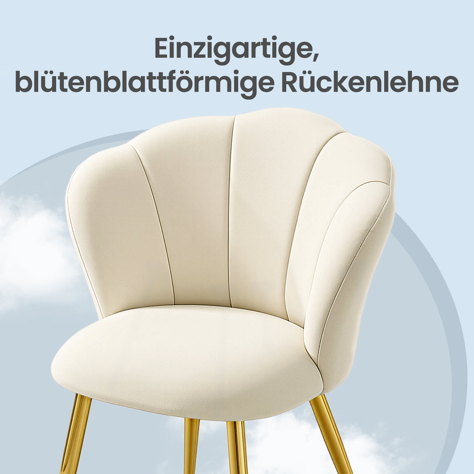 Eetkamerstoel - Bloemvormige Rugleuning - Fluweel - Stalen Poten - Crèmewit