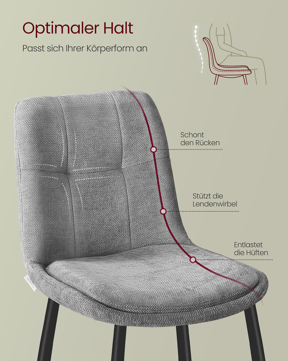 Eetkamerstoelen set van 2 – Dubbel kussen – Duifgrijs – Metalen poten