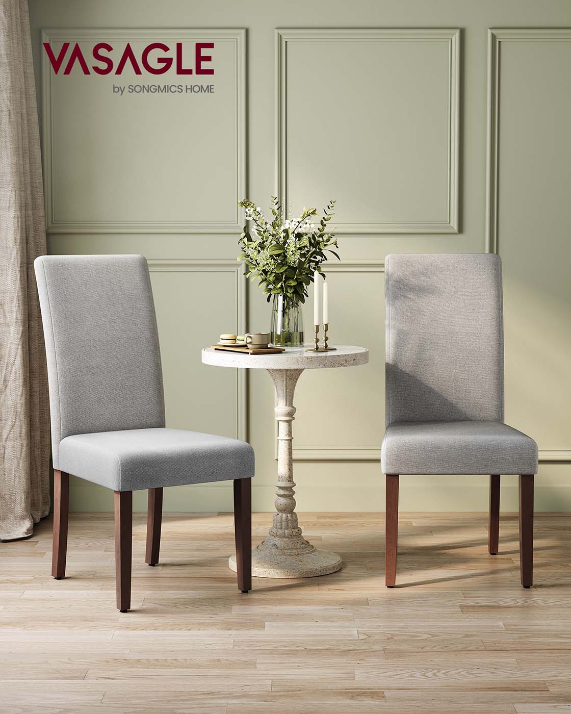 Eetkamerstoelen set van 2 – Duifgrijs – Rubberhout en multiplex – Hoge rugleuning