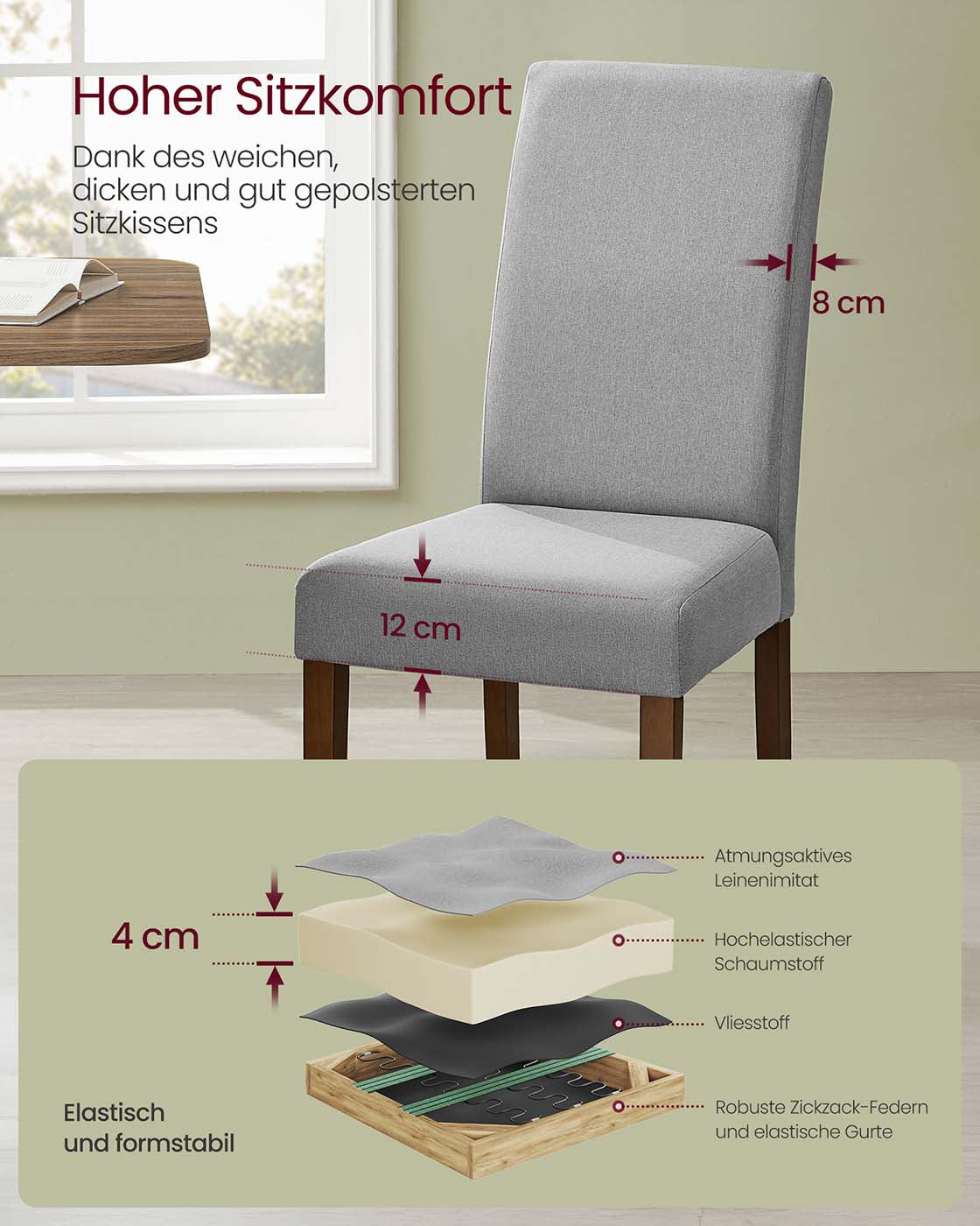 Eetkamerstoelen set van 2 – Duifgrijs – Rubberhout en multiplex – Hoge rugleuning