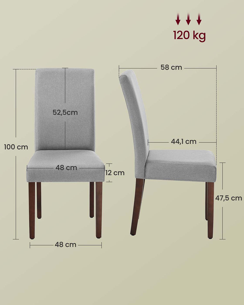 Eetkamerstoelen set van 2 – Duifgrijs – Rubberhout en multiplex – Hoge rugleuning