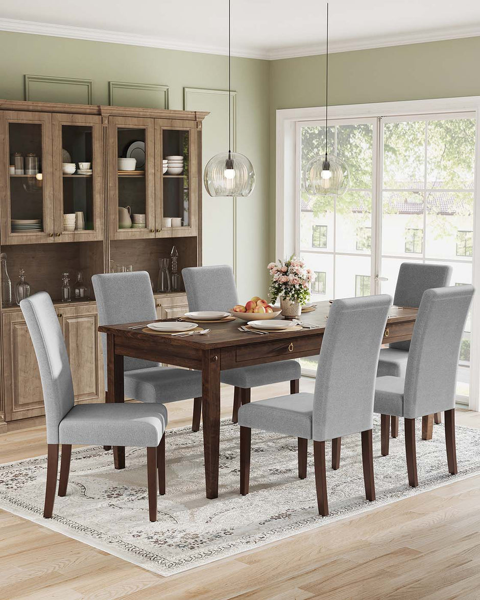 Eetkamerstoelen set van 2 – Duifgrijs – Rubberhout en multiplex – Hoge rugleuning