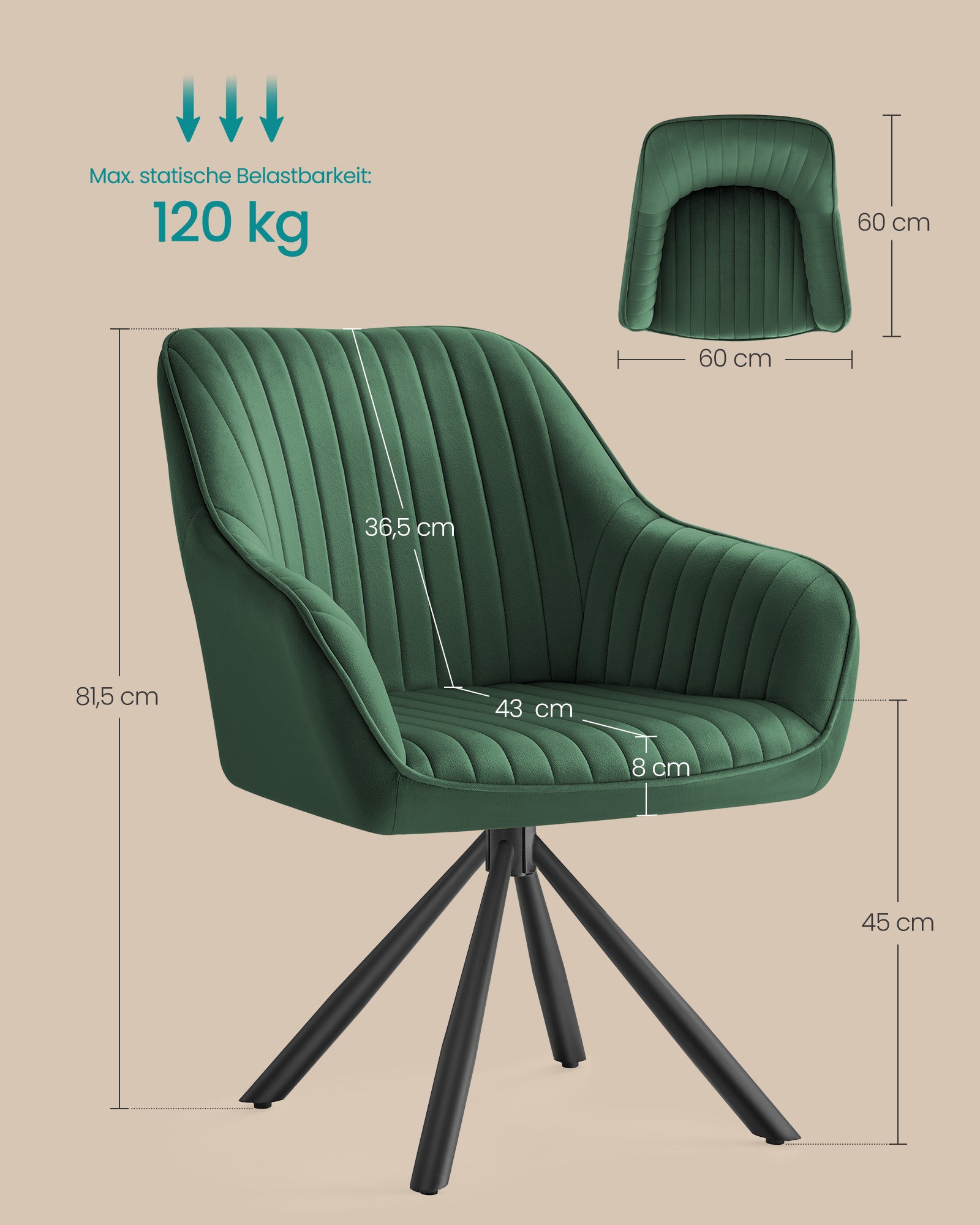 Eetkamerstoel met Armleuning – Groen/Zwart – Trendy Design