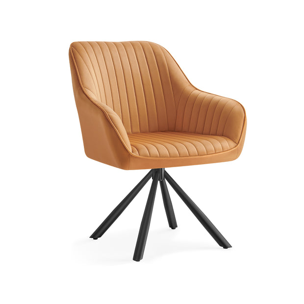 Eetkamerstoel – Met armleuningen – Fluweel – Karamelbruin-inktzwart – 60 x 60 x 81,5 cm
