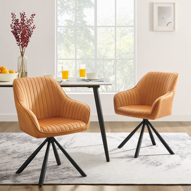 Eetkamerstoel – Met armleuningen – Fluweel – Karamelbruin-inktzwart – 60 x 60 x 81,5 cm