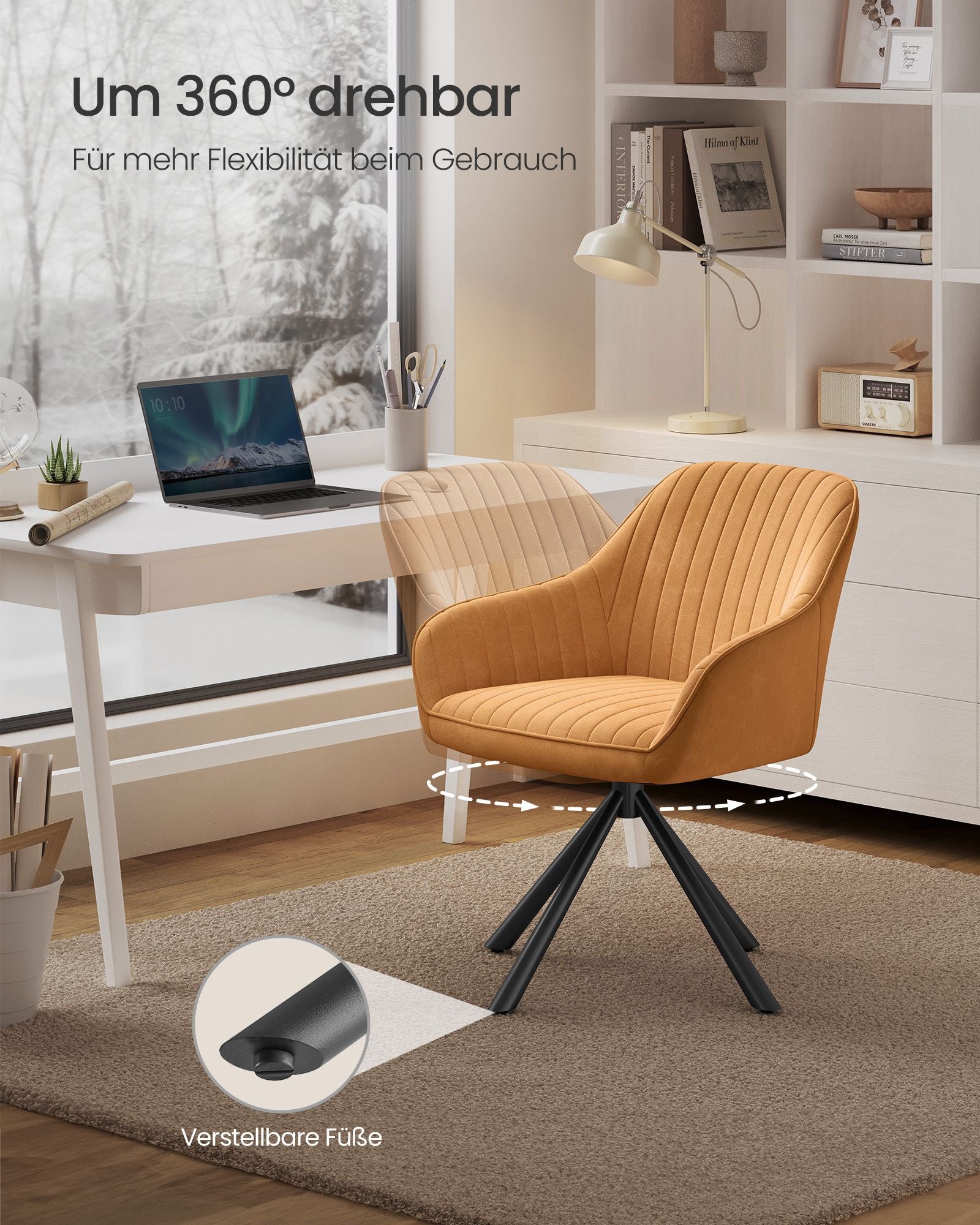 Eetkamerstoel – Met armleuningen – Fluweel – Karamelbruin-inktzwart – 60 x 60 x 81,5 cm