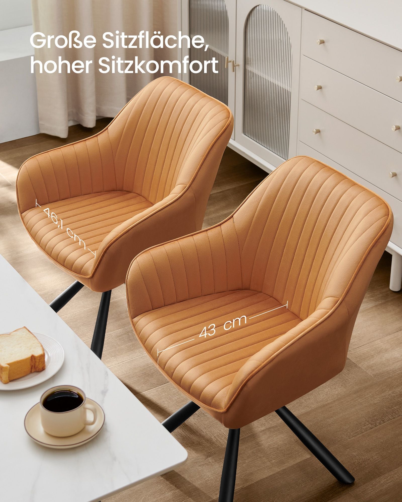 Eetkamerstoel – Met armleuningen – Fluweel – Karamelbruin-inktzwart – 60 x 60 x 81,5 cm