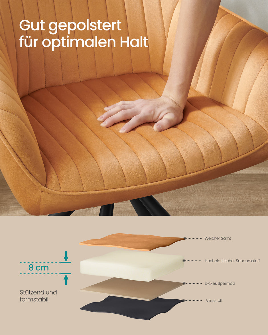 Eetkamerstoel – Met armleuningen – Fluweel – Karamelbruin-inktzwart – 60 x 60 x 81,5 cm