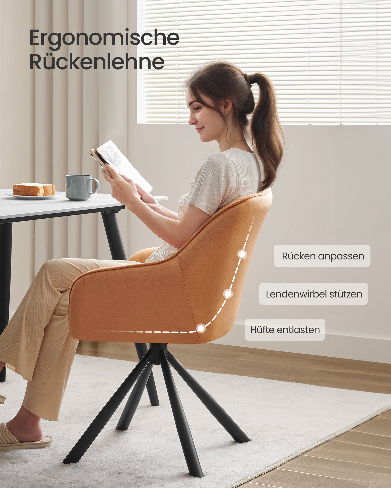 Eetkamerstoel – Met armleuningen – Fluweel – Karamelbruin-inktzwart – 60 x 60 x 81,5 cm