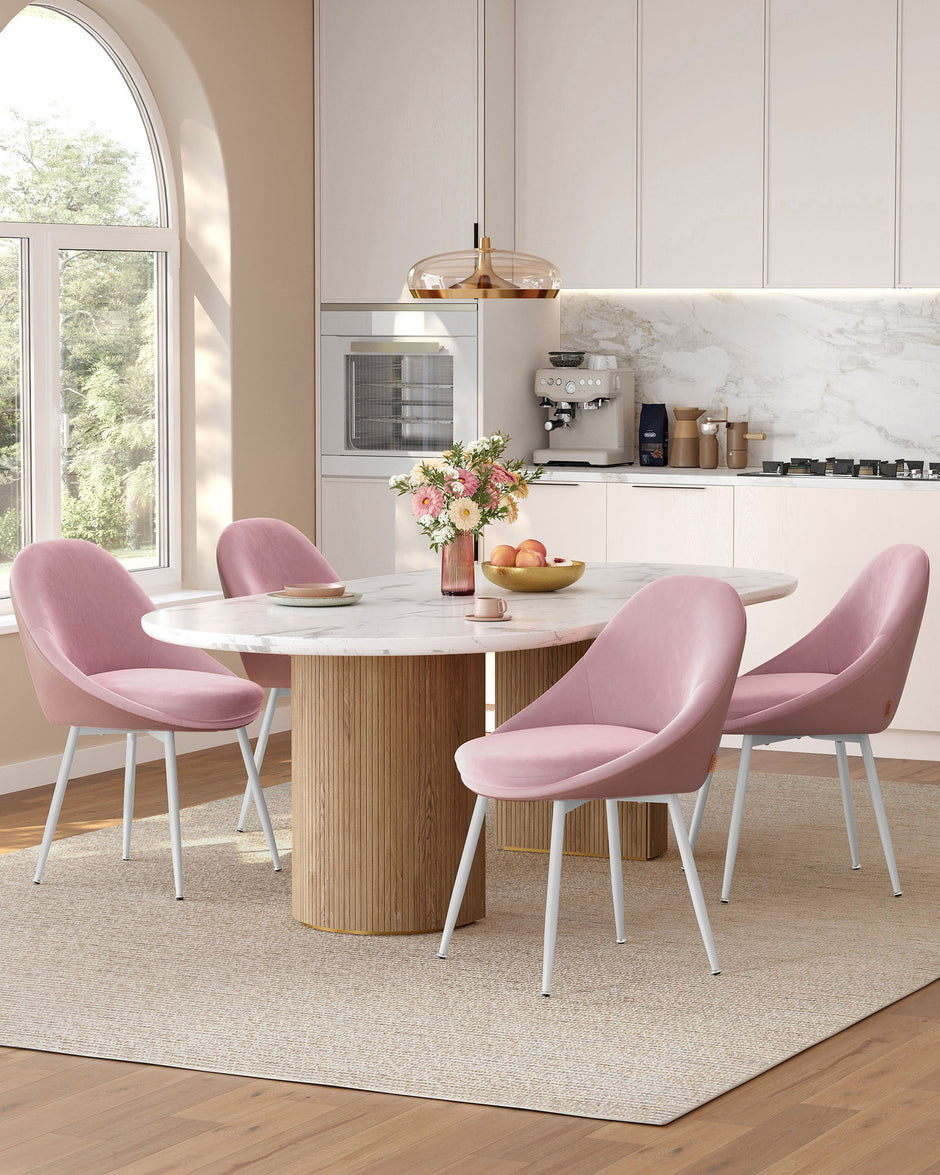 Eetkamerstoelen set van 2 – Gestoffeerde zitting – Pastelroze & wolkenwit