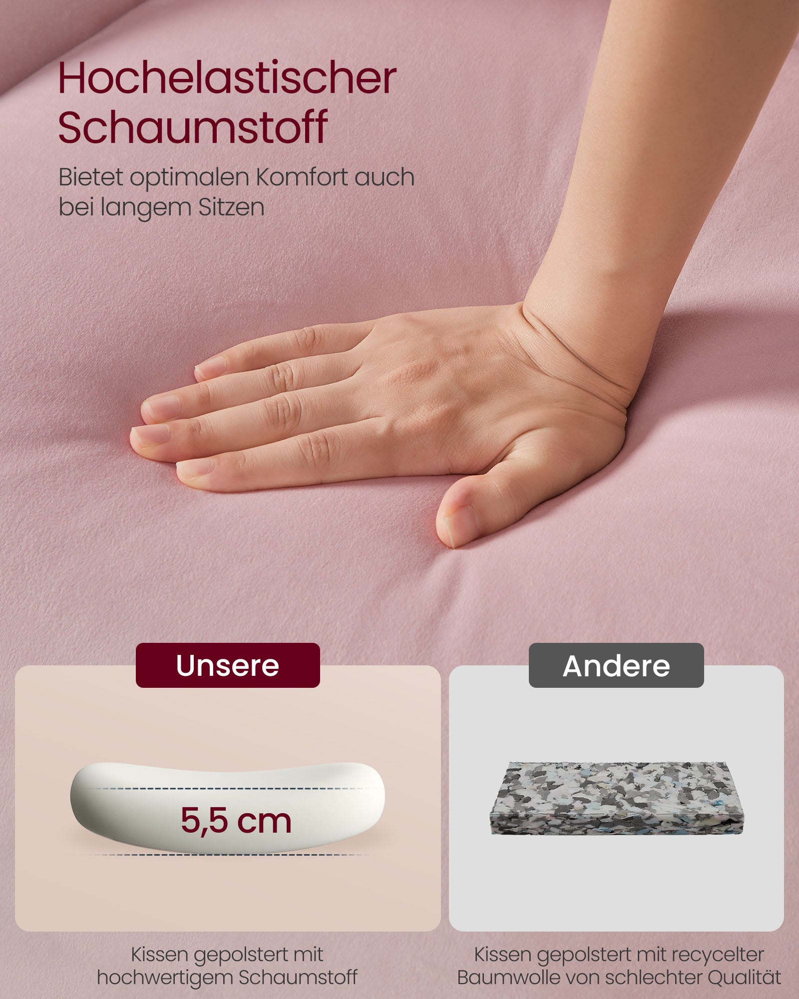 Eetkamerstoelen set van 2 – Gestoffeerde zitting – Pastelroze & wolkenwit